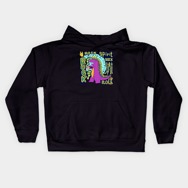 rock spirit, dinosaur Kids Hoodie by zzzozzo